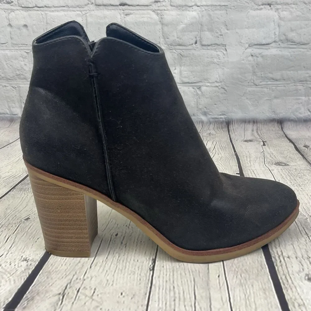 Mia Patton Ankle Boots Women's Size 7M Brown Leather Side Zipper Block Heel EUC